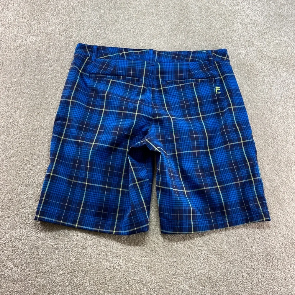 Fila Sport Golf Shorts Mens 36 Blue Plaid Performance Stretch Flat Front